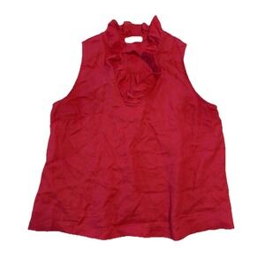 AVARA Red 100% Linen Sleeveless Ruffle Neck Top Womens Medium Tomato Girl Beach